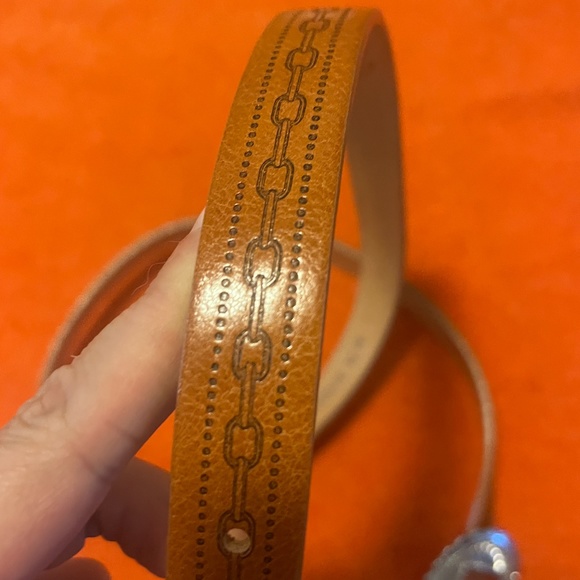 Brown Italian leather thin embossed belt made in Canada NWT - Picture 5 of 6